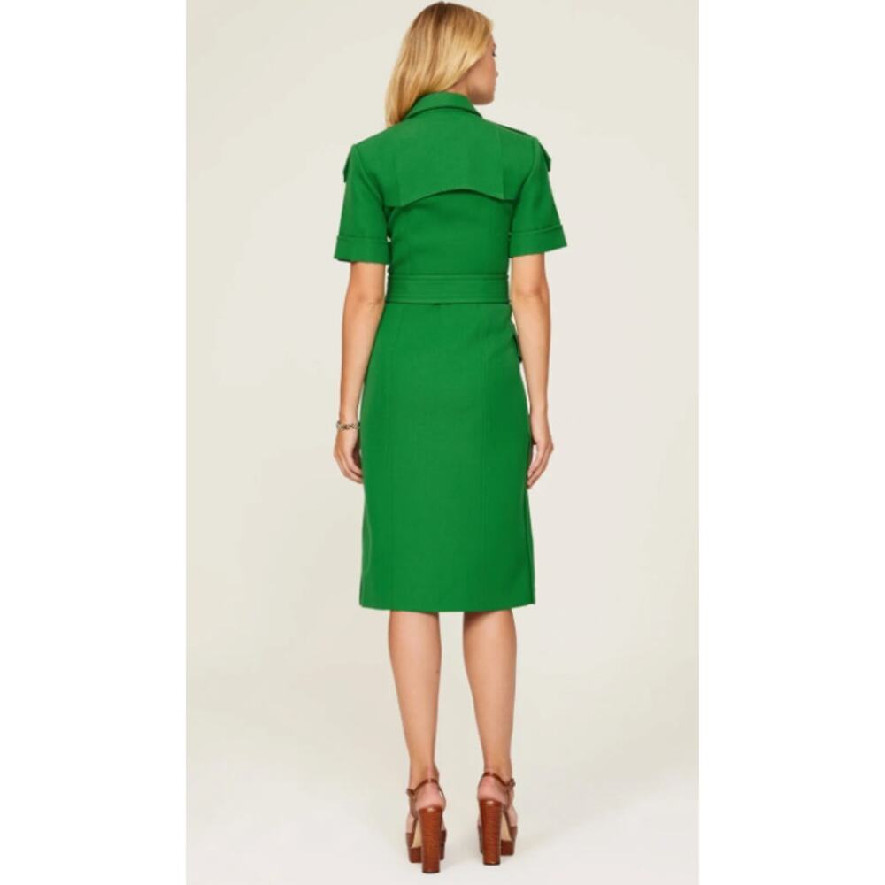 Victoria Beckham Belted Wool-gabardine Shirt Dress In Green - Picture 5 of 12